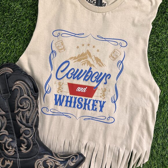 🔴CLOSE OUT | Cowboys & Whiskey Fringe Tank - Picture 1 of 3